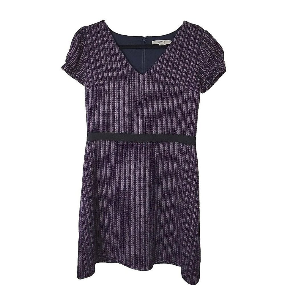 Ann Taylor Loft A Line Dress Career Navy Burgundy Tweed Cotton Blend Size 8